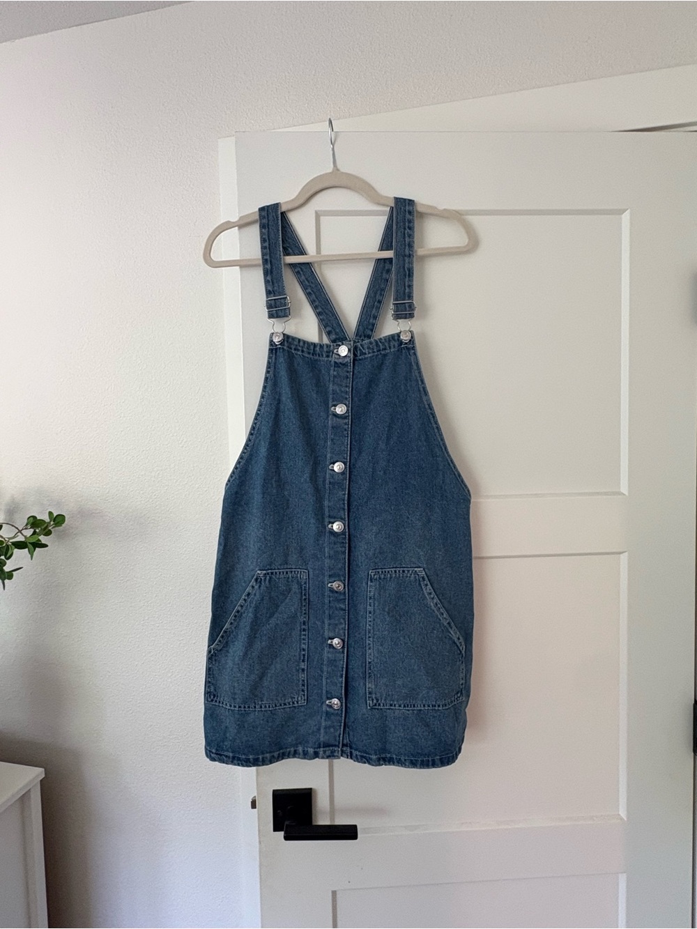 H&M Denim Button-Front Overall Dress in Medium Blue